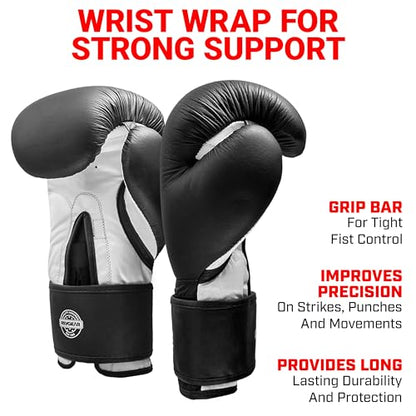Revgear Pro Leather Boxing Gloves - Striking Boxing Training Gloves, Heavy Bag Gloves, Hook and Loop Wrist Support, Attached Thumb, Grip Bar -10500 - size: 16-Ounce