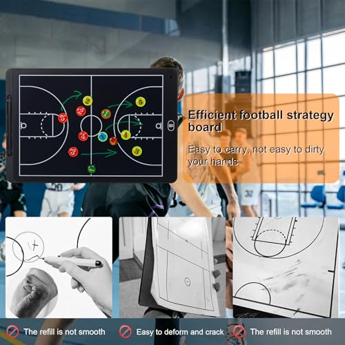 Magnetic LCD Basketball Coaching Board, 15 Inch Electronic Tactical Lineup Board Set with Stylus Pen, Dry Erase Markers and Carry Bag for Basketball Training, Game Strategy and Team Coaching