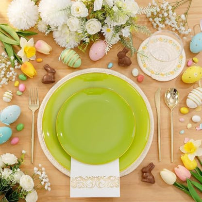 MirthMood 210pcs Green Plastic Plates,Disposable Green Gold Party Plates,Include 30 Dinner,Dessert Plate,30 Cup&30 Napkins, 90 Gold Silverware for St Patrick's Day & Wedding & Birthday（grape green） - color: Grape Green, size: 210