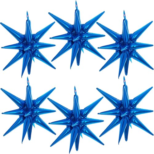 블루 스타 풍선 6개, 55.9cm(22인치) 블루 스타버스트 풍선 스타 포일 마일라 풍선 생일 파티 결혼식 크리스마스 기념일 졸업 장식 - color: 블루.