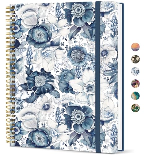 Taja Large Spiral Lined Journal for Women, 8.5" x 11" Notebooks for Work Collge Ruled, A4 Aesthetic Cute Journaling Notebooks for Writing, Plastic Cover, Blue Floral - color: V-Blue Floral