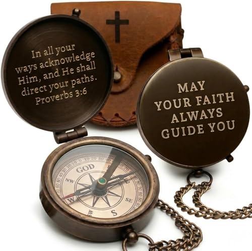Baptism Gifts for Boys – Confirmation & First Communion Compass Gift – Pocket Size - Catholic Christian Brass Pocket Compass with Scripture – Religious Keepsake for...