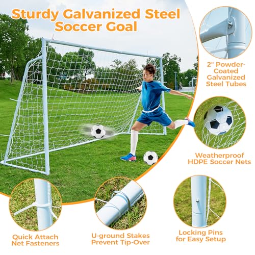 Soccer Goal 12x6,10x6.5, 8x6, 6x4FT Soccer Goals for Backyard Metal Soccer Goals for Kids Youth Adults Large Outdoor 2" Steel Soccer Goal Post Frame with Soccer Net Target Net Portable Agility Ladder - style: 6×4 FT