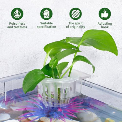 YARNOW 4Pcs Aquarium Plant Holder with Hooks - Hanging Hydroponic Pots for Aquarium, Fish Tank, Ideal for Plant Growth