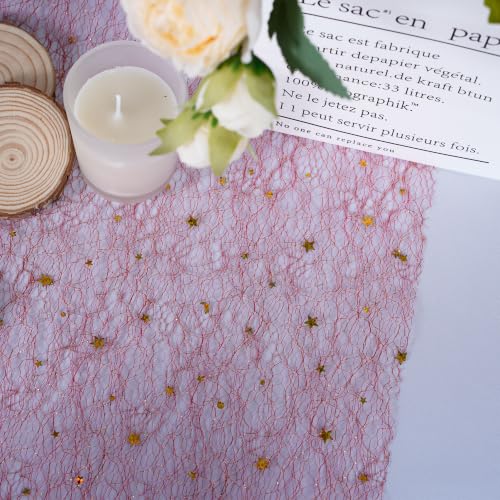 OSVINO Starry Moon Table Runner, Sequin Glitter Mesh for Wedding Party - color: Red