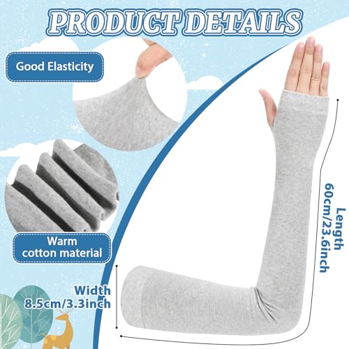 3 Pairs Sun Protection Arm Sleeves 23.6 Inch Long Fingerless Gloves for Women Cotton Arm Wrist Warmer with Thumb Hole - color: Black,light Gray, White
