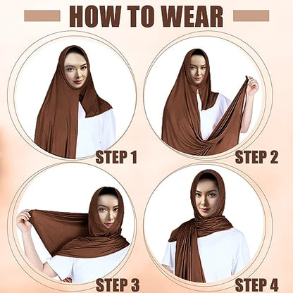 Vabean 4 Pcs Instant Hijab for Women Jersey Hijabs Pinless Ramadan Islamic Muslim Head Wraps Premium Head Scarf Shawl turban - color: Coffee, Navy Blue, Black, Gray