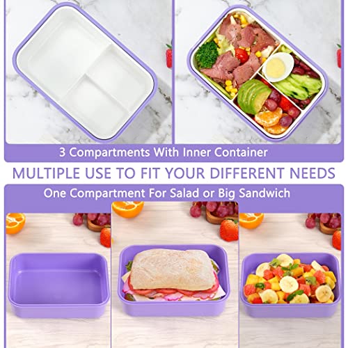 LOVINA Bento Lunch Box for Adults Kids - 1100ML/Built-in Utensil, BPA-Free - color: Purple