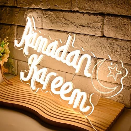 Ramadan Kareem Neon Sign for Wall Decor, Mubarak Light Up Sign, Moon Star Neon Light Decor for Home Party Eid Kareem Wall Decoration