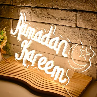 Ramadan Kareem Neon Sign for Wall Decor, Mubarak Light Up Sign, Moon Star Neon Light Decor for Home Party Eid Kareem Wall Decoration