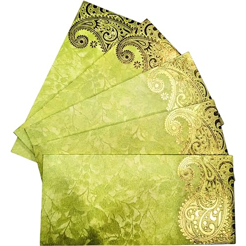 srne Shagun Envelopes Designer Set Money Cash Gift Envelope (pack of 5) for Indian Wedding/Engagement/Diwali/Birthday/Anniversary (Green) - color: Green