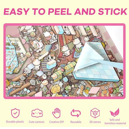 Scene Sticker – 20 Sets DIY 3D Sticker Scene Book Cute Cartoon Stickers Kit – Fun Sticker Therapy Activity for Stress Relief, Crafts & Gifts - color: Pink - 20 Sets