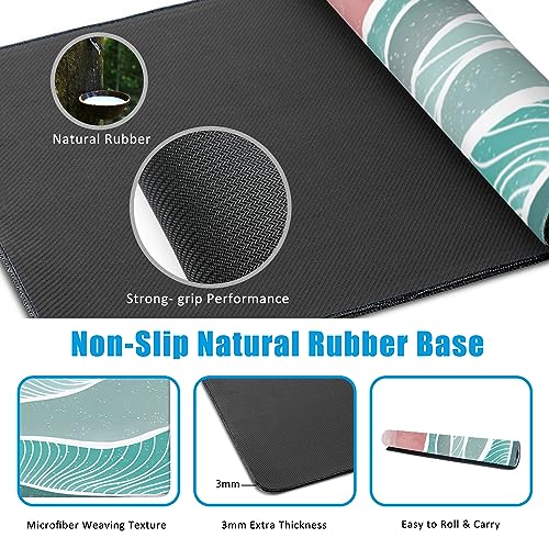 Ocean Wave and Mountain Large Gaming Mouse Pad,Waterproof Desk Mat for Desktop,Non-Slip Rubber Base Mousepad with Stitched Edges for Laptop Office and Home 35.4X15.7 Inch - color: Ocean Wave and Mountain