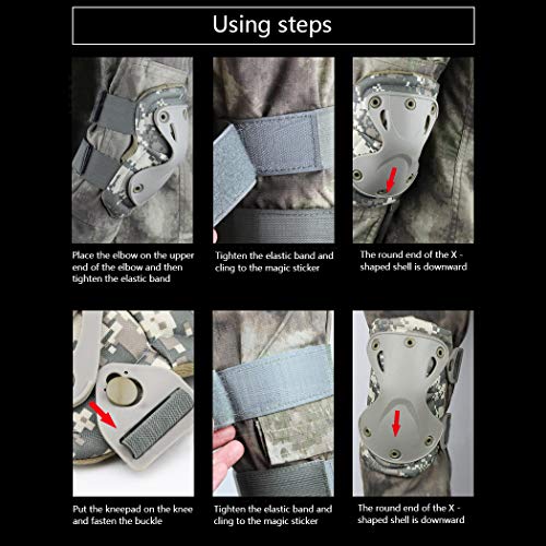 Combat Knee & Elbow Protective Pads Set for Outdoor CS Paintball Game Cycling Safety Skateboarding Gear Skates Knee Protection Guard Pads - color: ACU