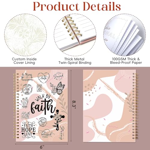 XKDOUS Hardcover Spiral Notebook with Tabs and Bible Tracker, College Ruled Notebook Journal, Church Notes Journal for Women, Bible Journal, Blank Notebooks for Work School Note taking, Pink - color: Pink