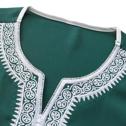 Lmdudan Men Islamic Kaftan Robe - Men's Long Sleeve Dubai Clothes - Men Muslim Robe Eid Muslim Thobe Abaya Robes with Pocket - color: Green, size: Medium