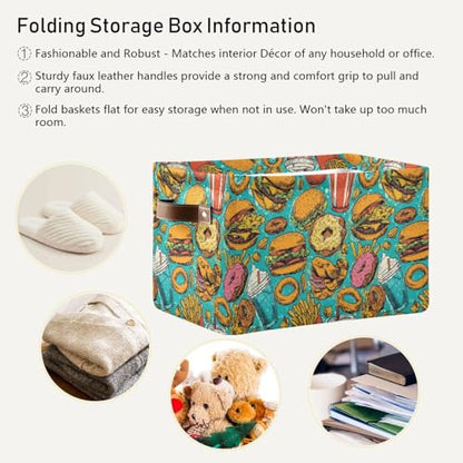 Aslsiy Storage Basket French Fries Burger Food Pattern Nursery Bins Baby Canvas Box Clothes Shelf Basket Laundry Hampers 2 Pcs - size: 2 Pcs