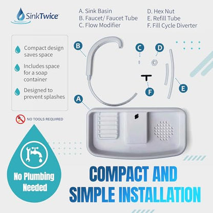 Sink Twice for Toilet Tanks Measuring 15.25" - 16.8" (Measured with lid Off)