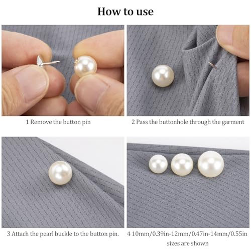 ZENGLU 8 Sets 10mm No-sew Pearl Buttons, Detachable Reusable Pins, Fixed Brooches, DIY Sweater Buttons, Woolen Sweaterspearl Button Set, for Women (Pearl, 10mm) - size: 10mm/0.39in