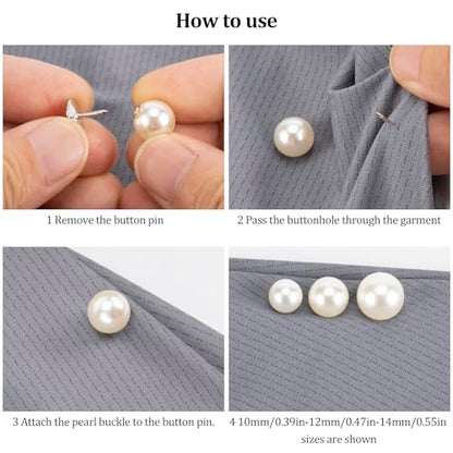 ZENGLU 8 Sets 12mm No-sew Pearl Buttons, Detachable Reusable Pins, Fixed Brooches, DIY Sweater Buttons, Woolen Sweaterspearl Button Set, for Women (Pearl, 12mm) - size: 12mm/0.472in