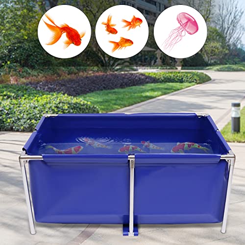 Canvas Fish Pond, Foldable Water Storage Pond Modern Blue Aquarium Fish Water Tank with T-Shaped Steel Frame, Rectangle Canvas Show Tank for the Cultivation of Lobster