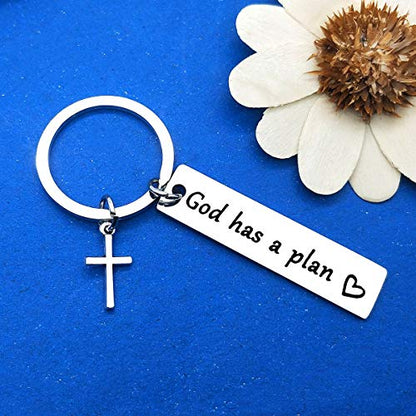 Dabihu Christian Gift Keychain Religious Gift Bible Verse Keyring Baptism Christmas Easter Birthday First Communion Gift - color: God Has a Plan Silver Keychain