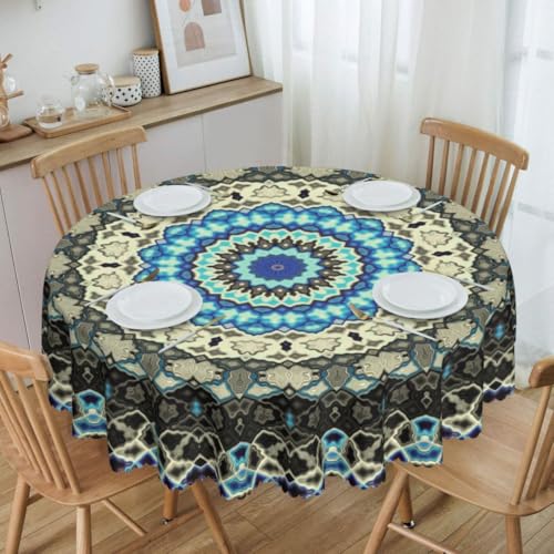 Ceramic Tablecloth Round, Boho Mandala Ceramic Bohemia Tile Geometric Abstract Pattern Water Resisitant Wipeable Table Cover for Dining Kitchen Living Room Home Party Holiday Decor 36 inch Round - color: Tc-ceramic01, size: 36" (Round)