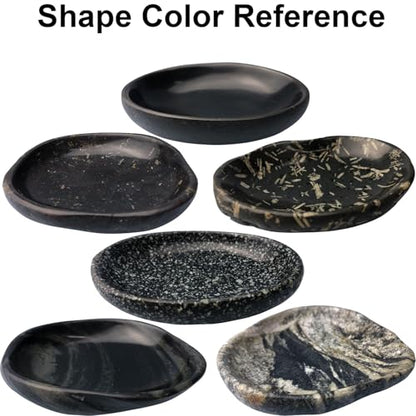 Natural River Stone Reptile Food Bowl - Handmade Pebble Dish for Reptiles, Amphibians, Hedgehogs, and Small Pets - Unique Size, Shape & Color - Water & Food Bowl (Black)