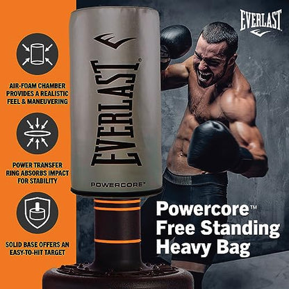 Everlast Powercore Free Standing Indoor Rounded Heavy Duty Fitness Training Punching Bag for Home Gym Strength Boxing Workout Exercise, Silver