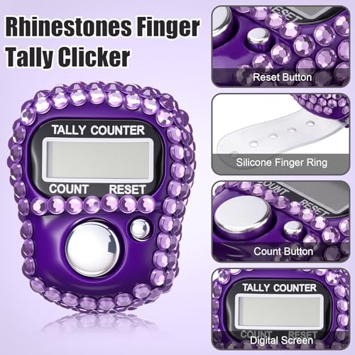 Simgoing Electronic Finger Clicker Counter, Rhinestones Tally Tasbeeh Counter Gifts for Prayer Islamic Golf Counting Goods Lap Knitting Bling Accessories - color: Purple