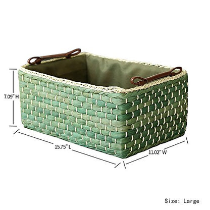 Basket Woven Maize Storage Bins for Drawers, Kingwillow(Green,Large) - size: Large