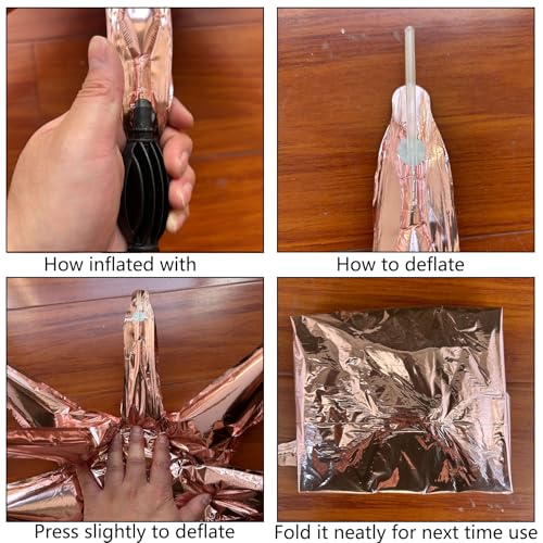 6 Pcs Rose Gold Star Foil Balloons One-Piece 14-Pointed Star Balloon 4D Cone Mylar 22inch Christmas Birthday Wedding Fireworks Shape Party Supplies (Rose Gold) - color: Rose Gold