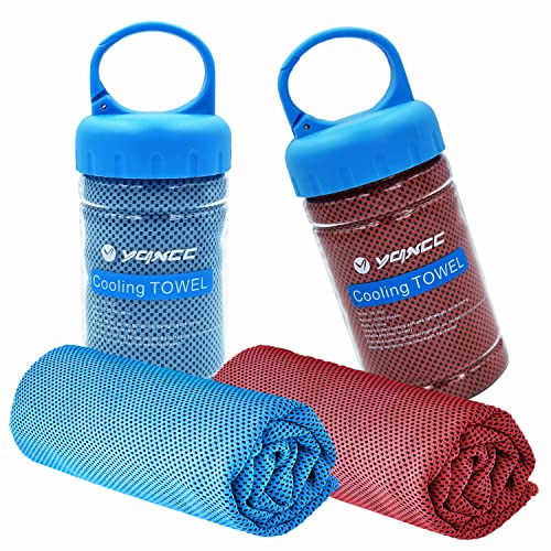 YQXCC 2 Pack Cooling Towels (47"x12"), Ice Cool Towel for Neck & Face | Cooling Neck Wraps, Soft Breathable Microfiber Chilly Towel for Yoga, Golf, Gym, Running, Camping & Hot Weather - color: Light Blue/Red