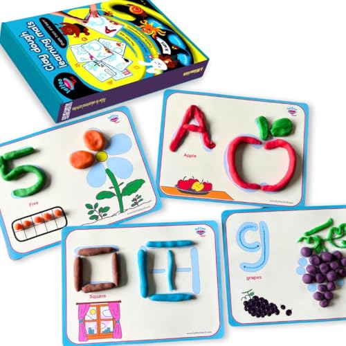 Alphabet & Number Playdough Mat for Letter Tracing | 36 Activity Card for Clay, Playdoh, Marker | Learn ABCs, Number & Shape | Educational Montessori Flashcard for Preschool Kid | 2, 3, 4, 5 Year Old