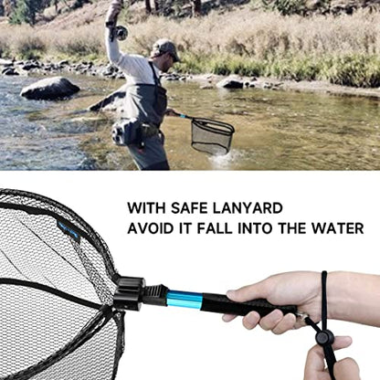 SANLIKE Collapsible Telescopic Fishing Net Rubber Coated Fresh/Salt Water | Rubber Coated Net, Aluminum Pole, Non-Slip Rubber Handle, One-click Storage, Belt Clip, Various Sizes - color: Black, size: XX-Small