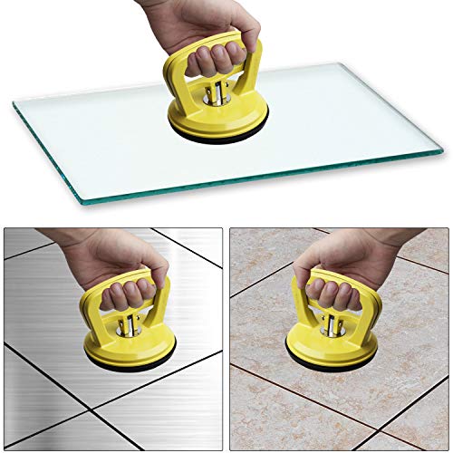 FCHO Glass Suction Cup Heavy Duty Aluminum Vacuum Plate Puller Handle Holder Hooks Duty Galss Lifting/Tile Suction Cup Lifter/Moving Glass/Pad for Lifting (Yellow, 2Pack) | Aluminum Single Glass Vacuum Suction Cup With Hooks For Tile Glass Moving Lifting