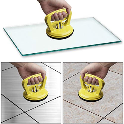 FCHO Glass Suction Cup Heavy Duty Aluminum Vacuum Plate Puller Handle Holder Hooks Duty Galss Lifting/Tile Suction Cup Lifter/Moving Glass/Pad for Lifting (Yellow, 2Pack) | Aluminum Single Glass Vacuum Suction Cup With Hooks For Tile Glass Moving Lifting