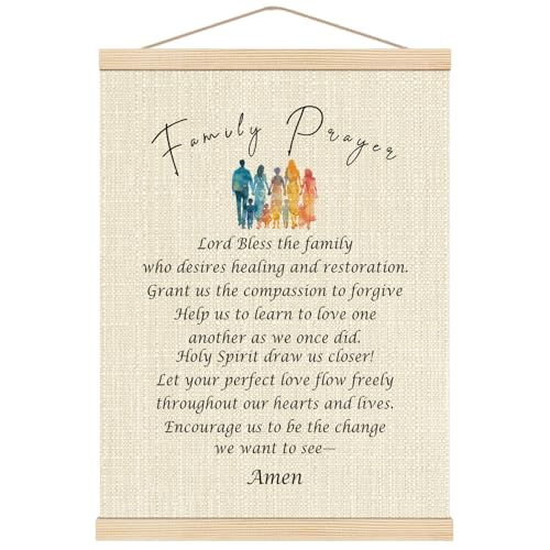 Boat Wades Christian Family Prayer Wall Art Poster Hanger Frame, Family Blessing Religious Faith Wall Decor for Prayer Room Corner Closet Home Bedroom Living Room, 12x16 Inch - color: Family