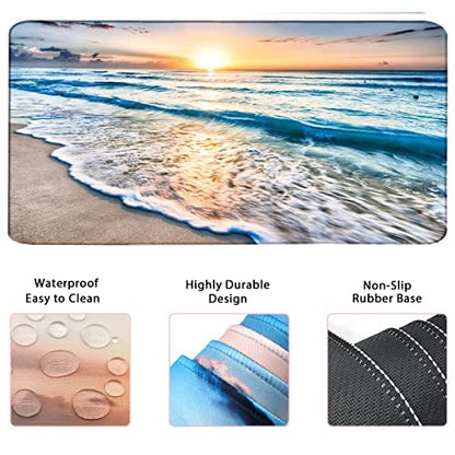 4-in-1 Large Gaming Mouse Pad, Keyboard Wrist Rest Pad & Wrist Support Mousepad Set, Extended Desk Pad Waterproof Desk Mat for Home Office Study Game-Beach - color: Beach