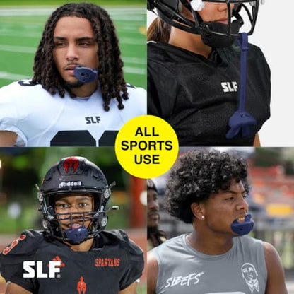 Football Mouth Guard – Youth Football Mouthpiece with Strap – Breathable, Comfortable – Sleefs - color: God First Navy Blue