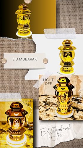 Eid Lantern with LED & Neon Lights - USB/Battery Powered Indoor Décor, Eid Gift 8”x3.5”