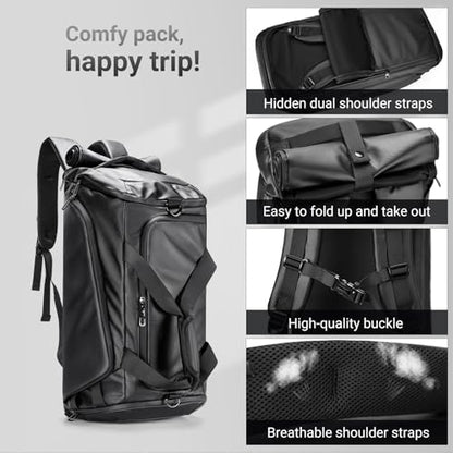 reeyee 40L Convertible Gym Duffel Bag Backpack, Water Repellent Sports Travel Bag with Shoe Compartment, Wet Pocket & Insulated Cooler, 3-in-1 Weekender Carry On Bag for Men Women