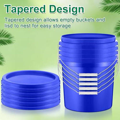 Tioncy 10 Pcs 2 Gallon Plastic Buckets with Lids and Handles,Blue | Storage Pails for Paint, Cleaning, Organizing, Durable Containers, Metal Handles, Plastic Material - color: Blue