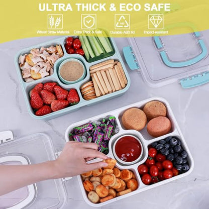 Large Snackle Box Container with Dip Container, 5 Compartments Snack Container with Lid and Handle, Veggie Fruit Divided Serving Tray for Party, Picnic, Dishwasher Safe, BPA-Free - color: White