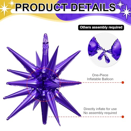 9Pcs Purple and Gold Star Balloons, Large Spike Foil Balloons Party Decor - color: Gold + Dark Purple