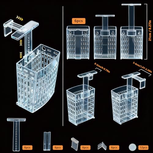 6pcs Upgraded Adjustable Aquarium Plant Holder，Fish Tank Plants Holder,Fish Tank Aquaponics Plant Cultivation and Aquarium Landscape Decoration with Hooks and Suction Cup（Transparent）