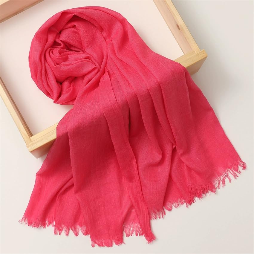 Solid color cotton and linen scarf, wrinkled all season versatile long sunscreen fashionable shawl - color: Deep Plum Red