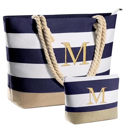 YOOLIFE Beach Bags for Women - Travel Canvas Beach Tote, Pool Waterproof Bag, Travel Essentials, Gifts for Women Birthday - color: Dark Blue, style: M