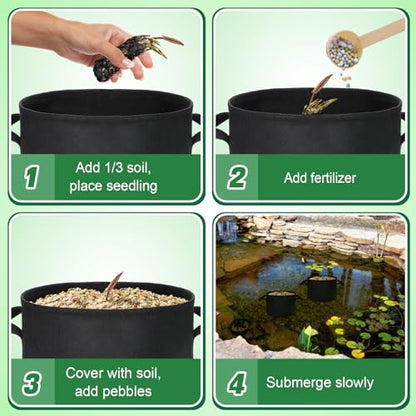 Aulock 8-Pack Lily Grow Bags for Pond, Durable Nonwoven Fabric Plant Pot | Black Aquatic Pond Planter with Handles for Aquatic Plants Water Lily (11.8" x 8"-3.7 Gallons)