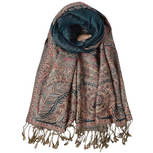 TUSHUSTY Pashmina Feel Shawls Wraps Rave Scarf for Women Soft Silky Reversible Men Scarves Hijab - color: Teal 2